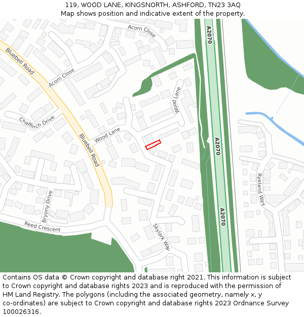 119, WOOD LANE, KINGSNORTH, ASHFORD, TN23 3AQ: Location map and indicative extent of plot