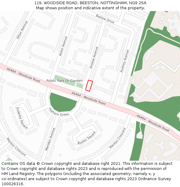 119, WOODSIDE ROAD, BEESTON, NOTTINGHAM, NG9 2SA: Location map and indicative extent of plot