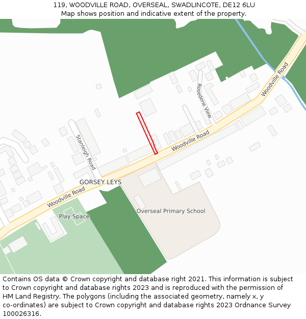 119, WOODVILLE ROAD, OVERSEAL, SWADLINCOTE, DE12 6LU: Location map and indicative extent of plot