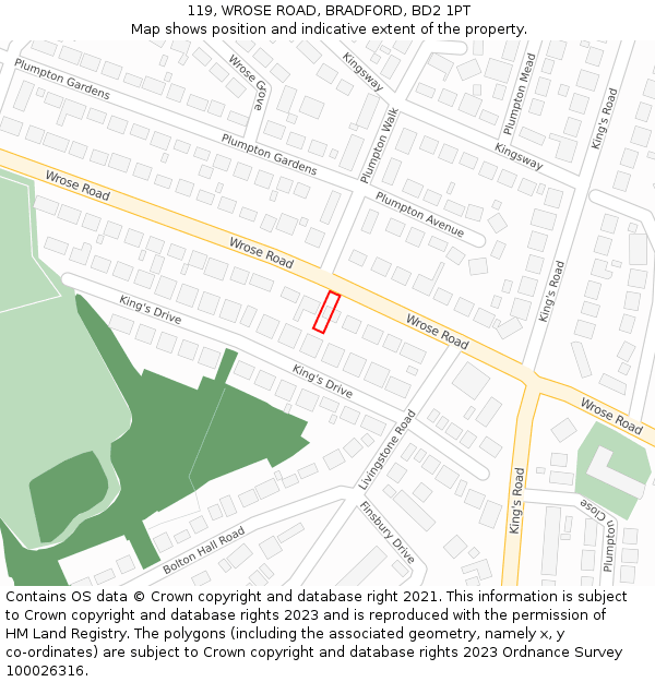 119, WROSE ROAD, BRADFORD, BD2 1PT: Location map and indicative extent of plot