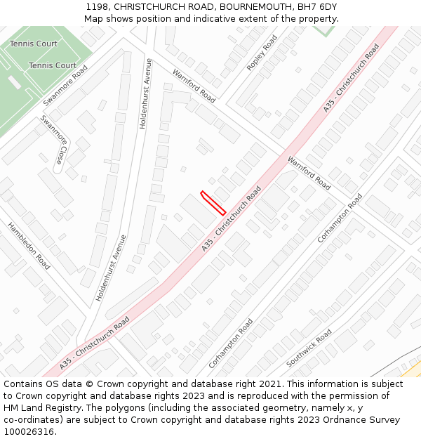 1198, CHRISTCHURCH ROAD, BOURNEMOUTH, BH7 6DY: Location map and indicative extent of plot