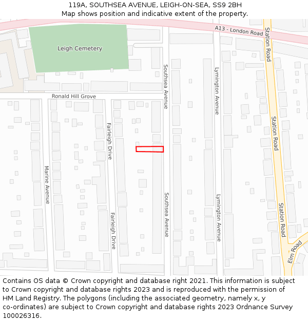 119A, SOUTHSEA AVENUE, LEIGH-ON-SEA, SS9 2BH: Location map and indicative extent of plot