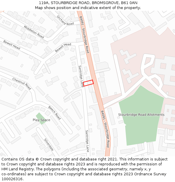 119A, STOURBRIDGE ROAD, BROMSGROVE, B61 0AN: Location map and indicative extent of plot