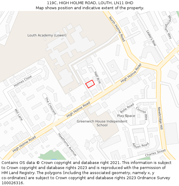119C, HIGH HOLME ROAD, LOUTH, LN11 0HD: Location map and indicative extent of plot