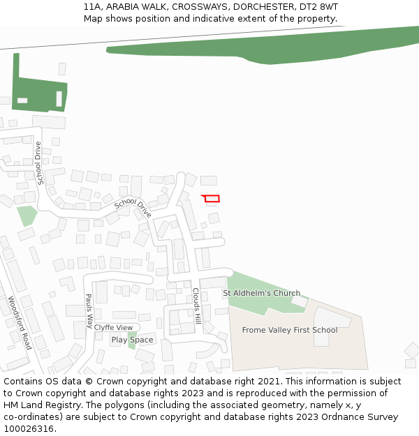 11A, ARABIA WALK, CROSSWAYS, DORCHESTER, DT2 8WT: Location map and indicative extent of plot