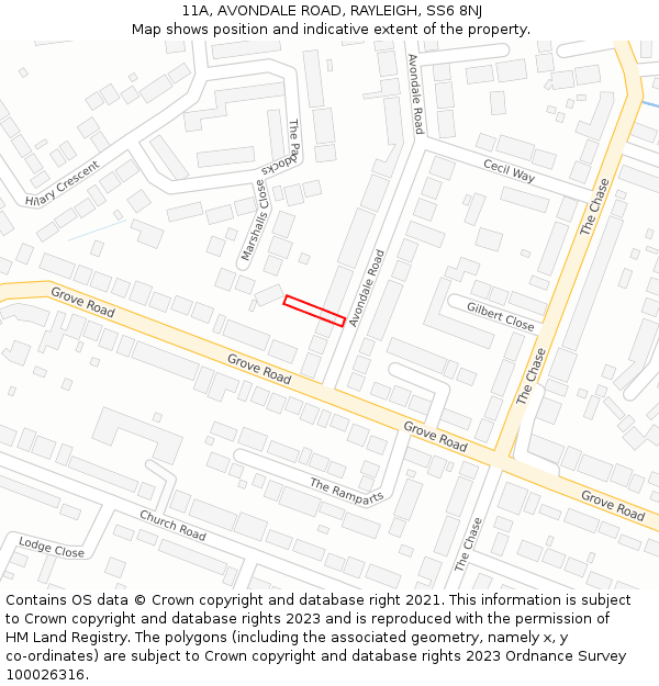 11A, AVONDALE ROAD, RAYLEIGH, SS6 8NJ: Location map and indicative extent of plot
