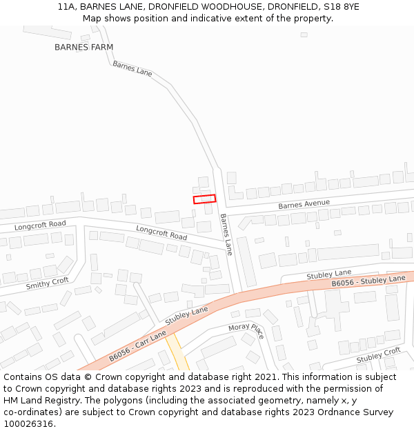 11A, BARNES LANE, DRONFIELD WOODHOUSE, DRONFIELD, S18 8YE: Location map and indicative extent of plot