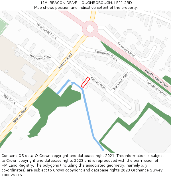 11A, BEACON DRIVE, LOUGHBOROUGH, LE11 2BD: Location map and indicative extent of plot
