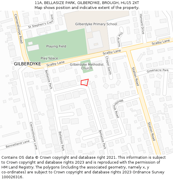 11A, BELLASIZE PARK, GILBERDYKE, BROUGH, HU15 2XT: Location map and indicative extent of plot