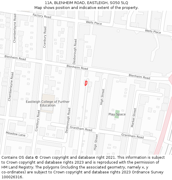 11A, BLENHEIM ROAD, EASTLEIGH, SO50 5LQ: Location map and indicative extent of plot