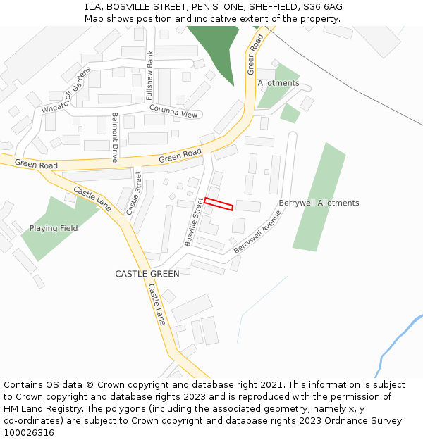 11A, BOSVILLE STREET, PENISTONE, SHEFFIELD, S36 6AG: Location map and indicative extent of plot