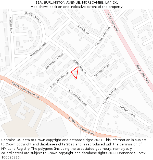 11A, BURLINGTON AVENUE, MORECAMBE, LA4 5XL: Location map and indicative extent of plot