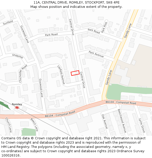 11A, CENTRAL DRIVE, ROMILEY, STOCKPORT, SK6 4PE: Location map and indicative extent of plot
