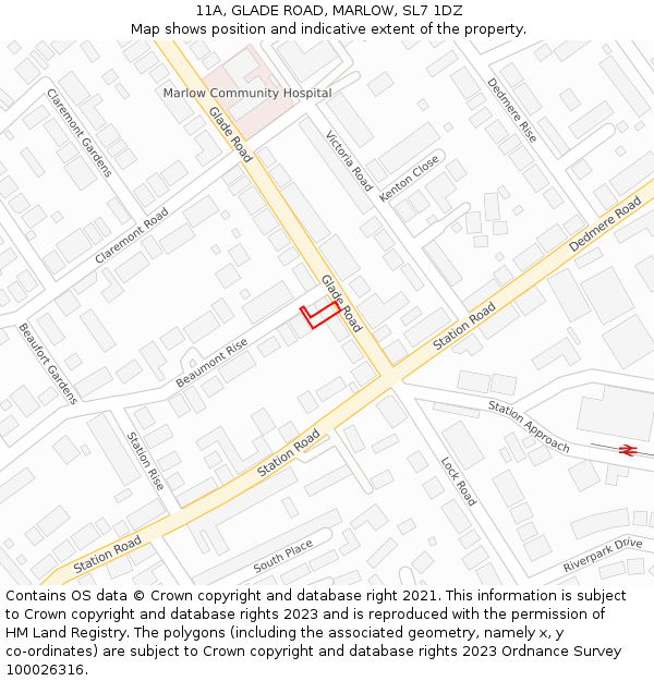 11A, GLADE ROAD, MARLOW, SL7 1DZ: Location map and indicative extent of plot