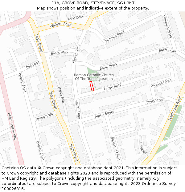 11A, GROVE ROAD, STEVENAGE, SG1 3NT: Location map and indicative extent of plot