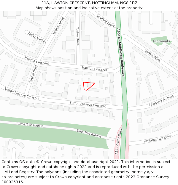 11A, HAWTON CRESCENT, NOTTINGHAM, NG8 1BZ: Location map and indicative extent of plot