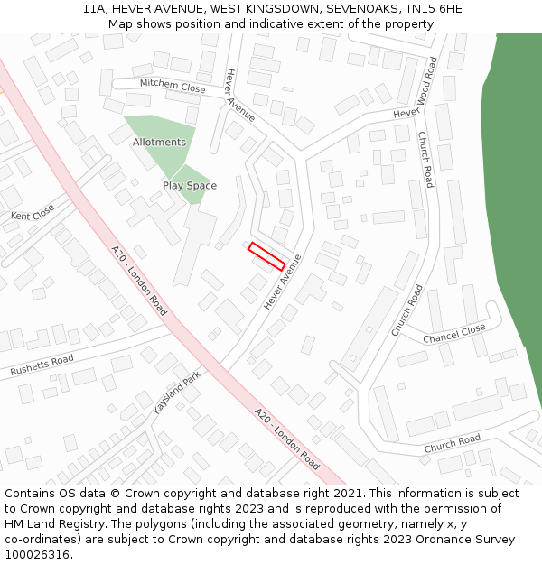 11A, HEVER AVENUE, WEST KINGSDOWN, SEVENOAKS, TN15 6HE: Location map and indicative extent of plot