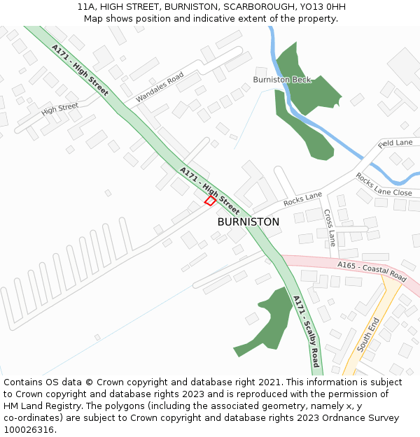 11A, HIGH STREET, BURNISTON, SCARBOROUGH, YO13 0HH: Location map and indicative extent of plot