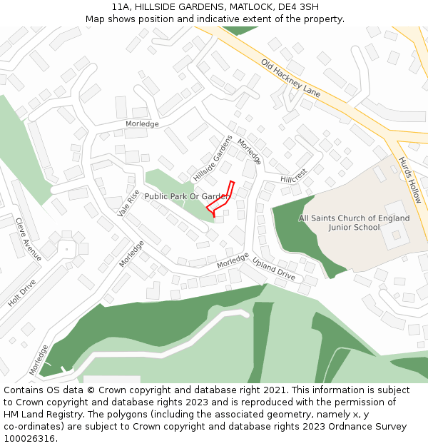 11A, HILLSIDE GARDENS, MATLOCK, DE4 3SH: Location map and indicative extent of plot