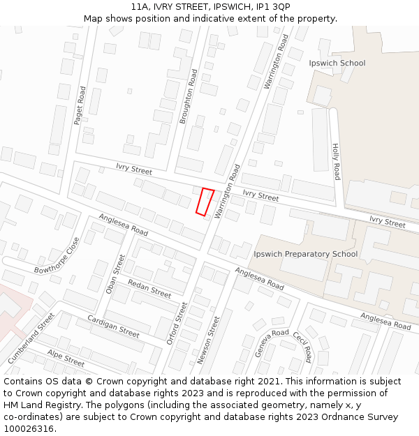 11A, IVRY STREET, IPSWICH, IP1 3QP: Location map and indicative extent of plot