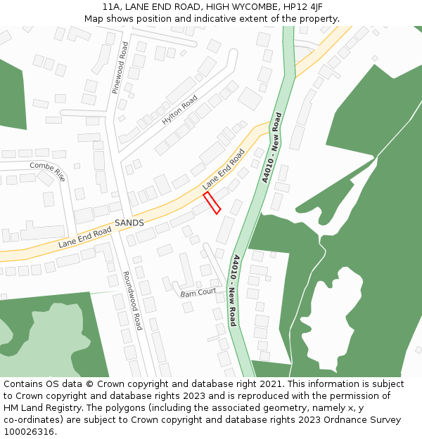 11A, LANE END ROAD, HIGH WYCOMBE, HP12 4JF: Location map and indicative extent of plot