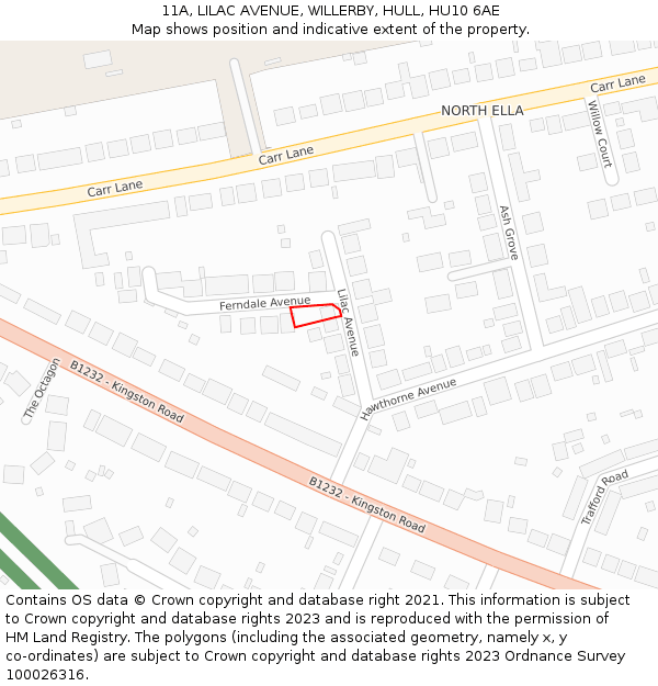 11A, LILAC AVENUE, WILLERBY, HULL, HU10 6AE: Location map and indicative extent of plot