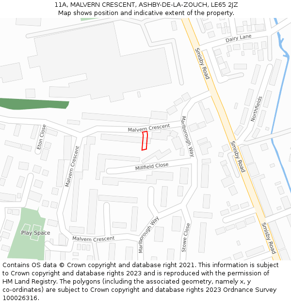 11A, MALVERN CRESCENT, ASHBY-DE-LA-ZOUCH, LE65 2JZ: Location map and indicative extent of plot
