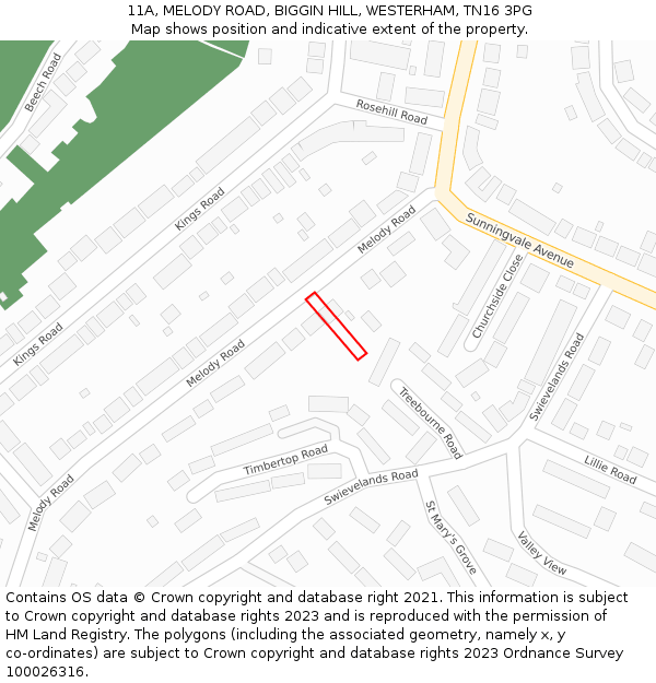 11A, MELODY ROAD, BIGGIN HILL, WESTERHAM, TN16 3PG: Location map and indicative extent of plot