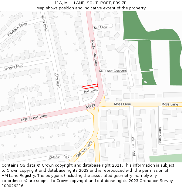 11A, MILL LANE, SOUTHPORT, PR9 7PL: Location map and indicative extent of plot