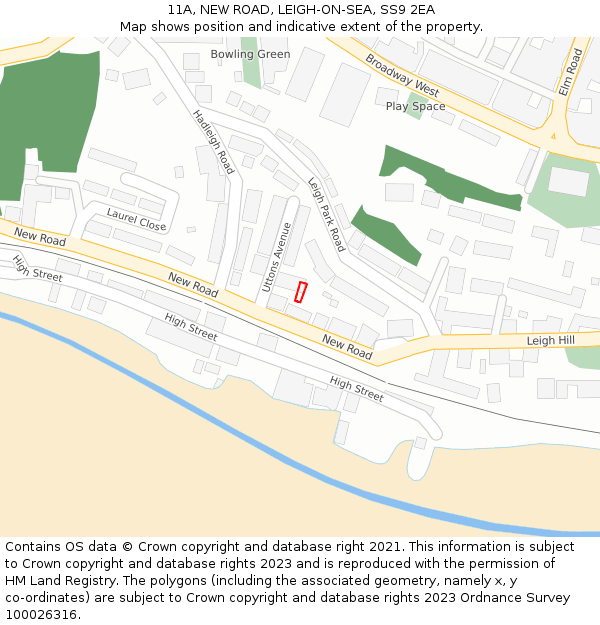 11A, NEW ROAD, LEIGH-ON-SEA, SS9 2EA: Location map and indicative extent of plot