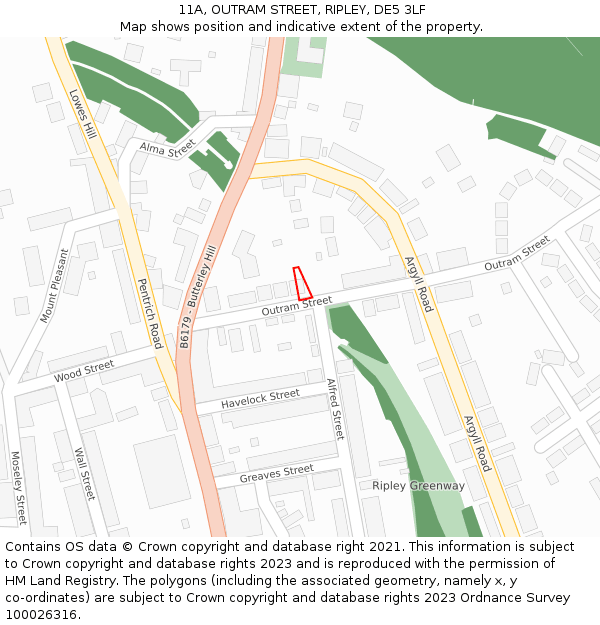 11A, OUTRAM STREET, RIPLEY, DE5 3LF: Location map and indicative extent of plot
