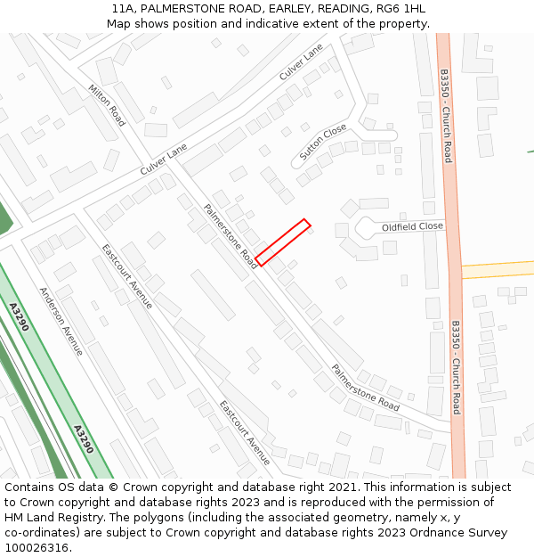 11A, PALMERSTONE ROAD, EARLEY, READING, RG6 1HL: Location map and indicative extent of plot