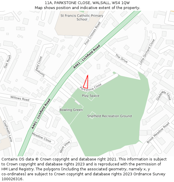 11A, PARKSTONE CLOSE, WALSALL, WS4 1QW: Location map and indicative extent of plot