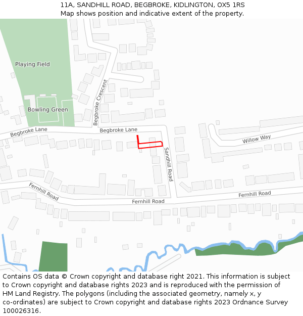 11A, SANDHILL ROAD, BEGBROKE, KIDLINGTON, OX5 1RS: Location map and indicative extent of plot