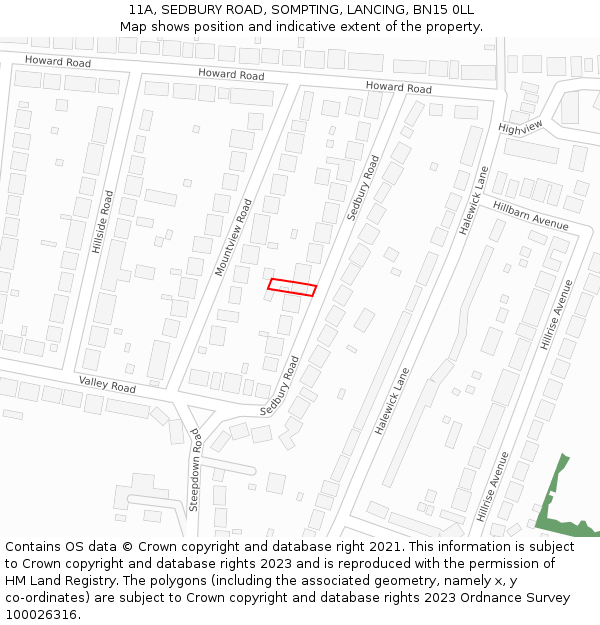 11A, SEDBURY ROAD, SOMPTING, LANCING, BN15 0LL: Location map and indicative extent of plot