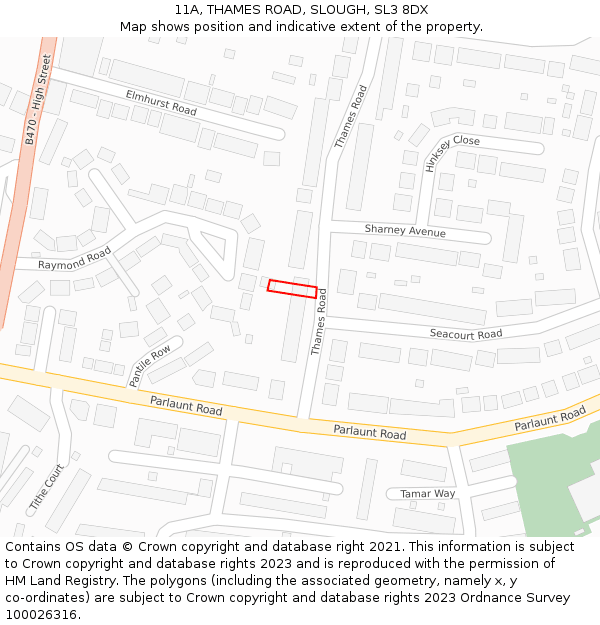 11A, THAMES ROAD, SLOUGH, SL3 8DX: Location map and indicative extent of plot