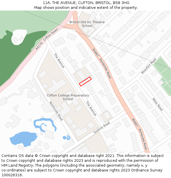 11A, THE AVENUE, CLIFTON, BRISTOL, BS8 3HG: Location map and indicative extent of plot