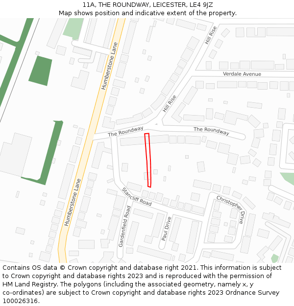 11A, THE ROUNDWAY, LEICESTER, LE4 9JZ: Location map and indicative extent of plot