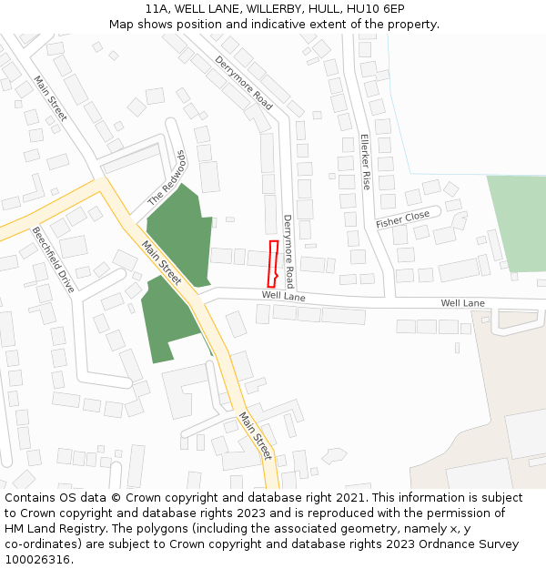 11A, WELL LANE, WILLERBY, HULL, HU10 6EP: Location map and indicative extent of plot