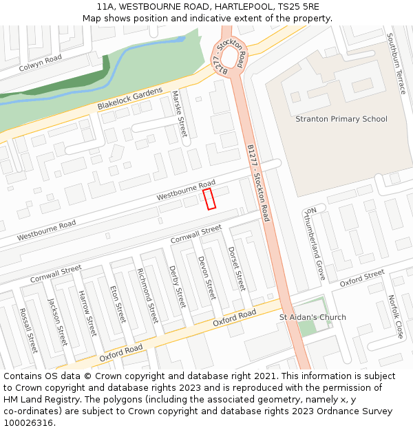 11A, WESTBOURNE ROAD, HARTLEPOOL, TS25 5RE: Location map and indicative extent of plot