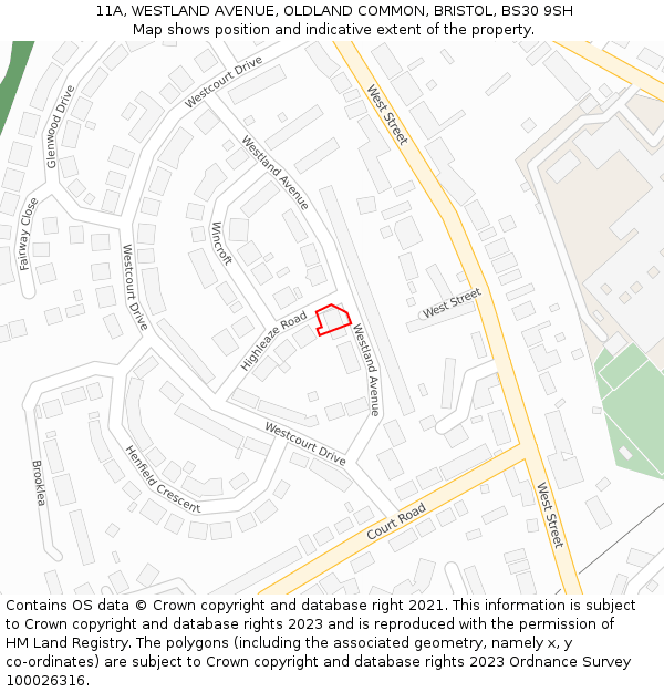 11A, WESTLAND AVENUE, OLDLAND COMMON, BRISTOL, BS30 9SH: Location map and indicative extent of plot