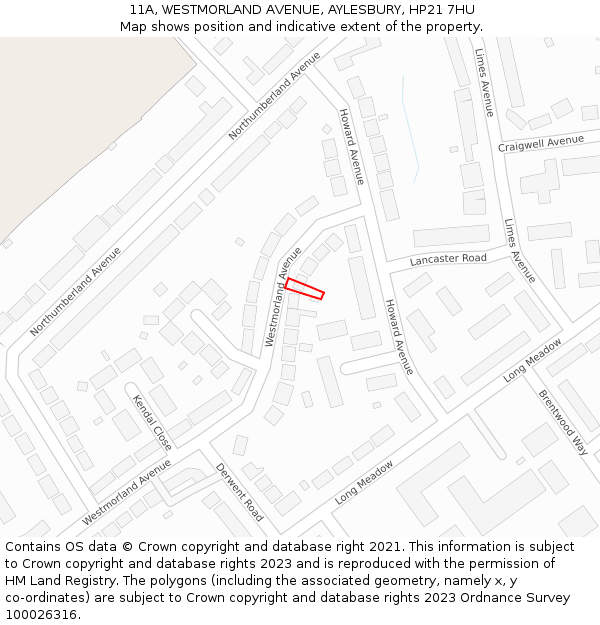 11A, WESTMORLAND AVENUE, AYLESBURY, HP21 7HU: Location map and indicative extent of plot