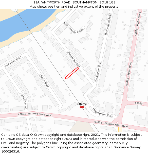 11A, WHITWORTH ROAD, SOUTHAMPTON, SO18 1GE: Location map and indicative extent of plot