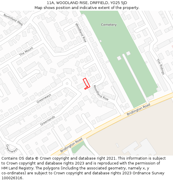 11A, WOODLAND RISE, DRIFFIELD, YO25 5JD: Location map and indicative extent of plot