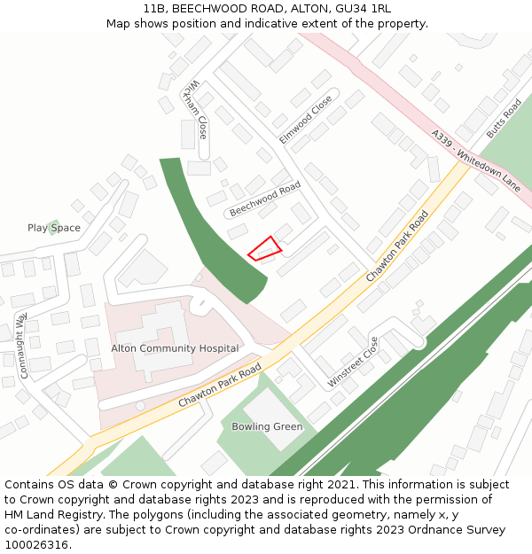 11B, BEECHWOOD ROAD, ALTON, GU34 1RL: Location map and indicative extent of plot