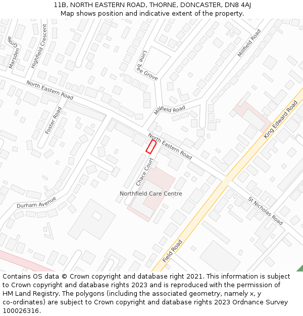 11B, NORTH EASTERN ROAD, THORNE, DONCASTER, DN8 4AJ: Location map and indicative extent of plot