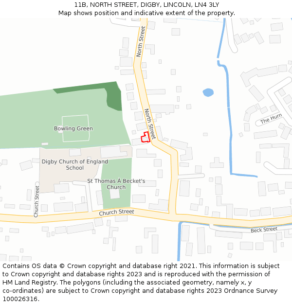 11B, NORTH STREET, DIGBY, LINCOLN, LN4 3LY: Location map and indicative extent of plot