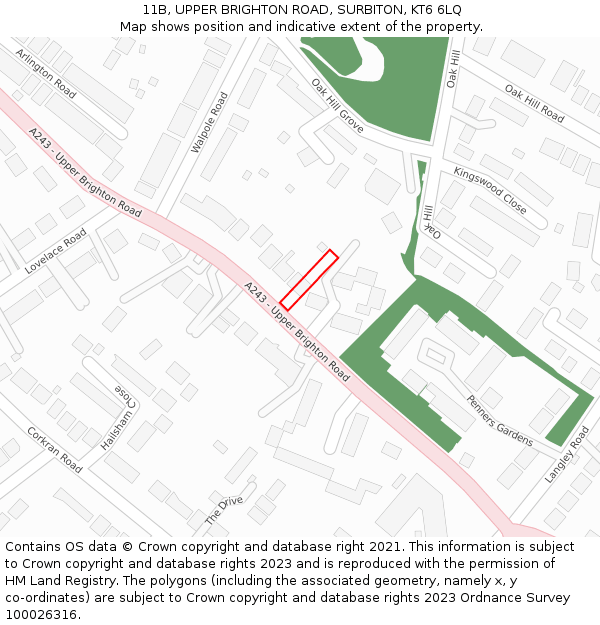11B, UPPER BRIGHTON ROAD, SURBITON, KT6 6LQ: Location map and indicative extent of plot