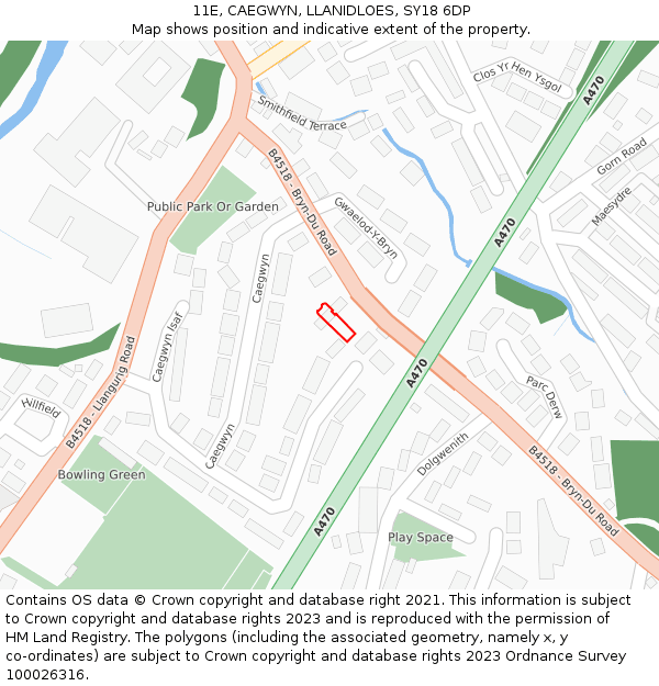 11E, CAEGWYN, LLANIDLOES, SY18 6DP: Location map and indicative extent of plot