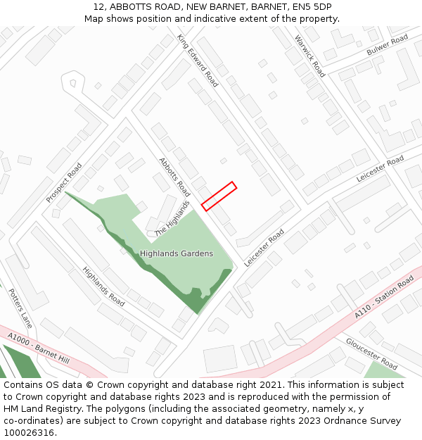 12, ABBOTTS ROAD, NEW BARNET, BARNET, EN5 5DP: Location map and indicative extent of plot